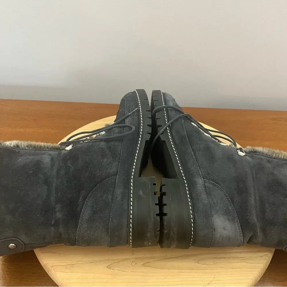 Stuart Weitzman Luge Fur Lined Dark Blue Suede Lace‎ Up Boots Women’s Size 8.5 M